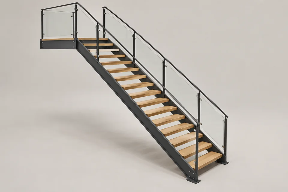 Illustrative gerade Holztreppe mit Stahlwangen